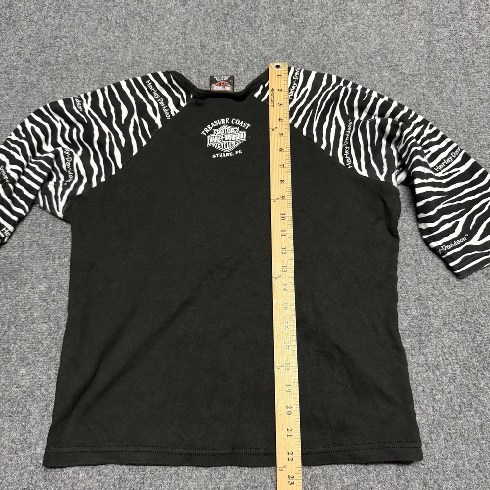 Harley Davidson Shirt Women XL Black 3/4 Sleeve Zebra Print Stuart Florida - Picture 7 of 8